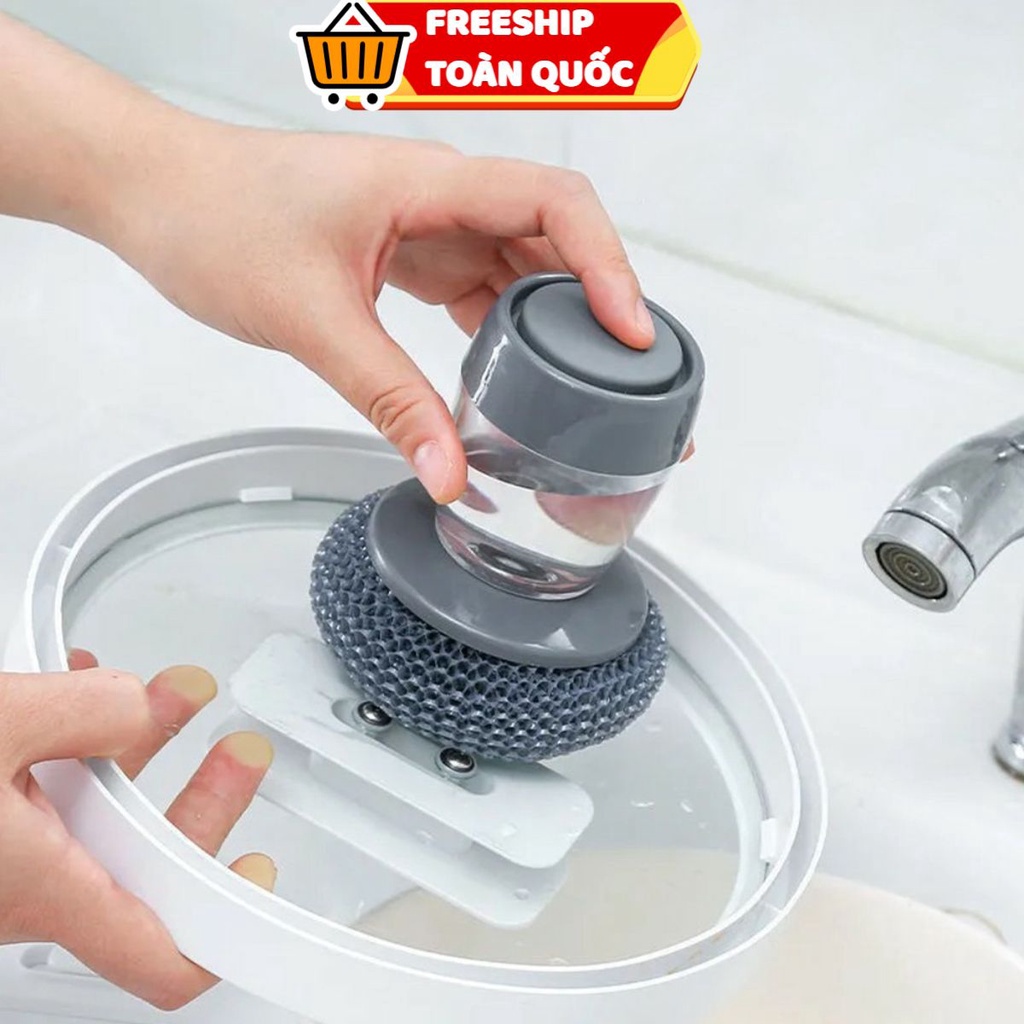 Dụng cụ cọ rửa xoong nồi có bình đựng xà phòng tiện lợi an toàn cho da tay