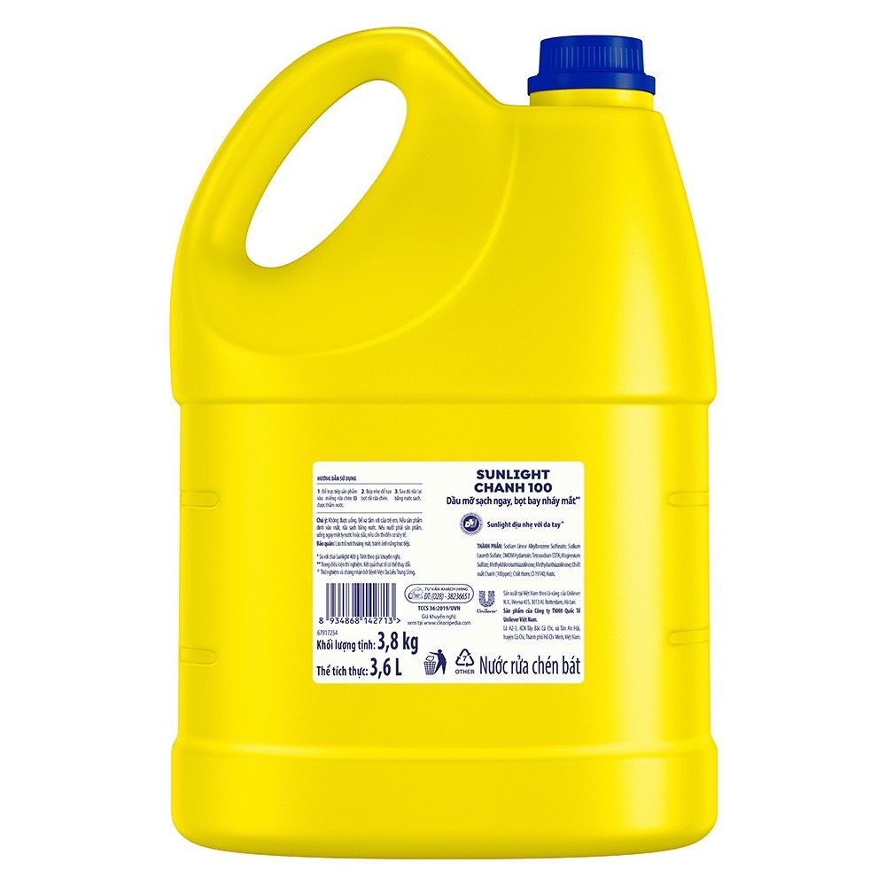 COMBO Nước rửa chén Sunlight Chanh 100 Can 3.8kg và Túi 2.6kg
