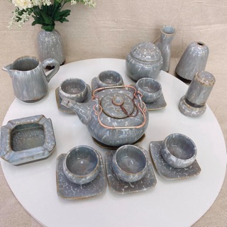 Bộ ấm chén vân đá Bát Tràng
