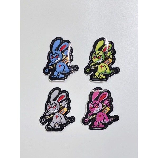 Tem dán hình thỏ điên cầm phuộc Olin, thỏ tay cầm trợ lực kích thước 6x5cm có sẵn keo dán