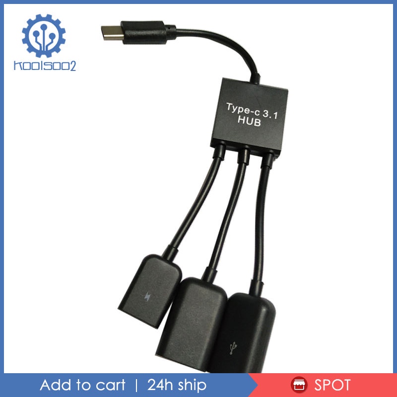 Type C Male to 2xUSB + Micro USB Female Power Charging Host OTG Hub Cable
