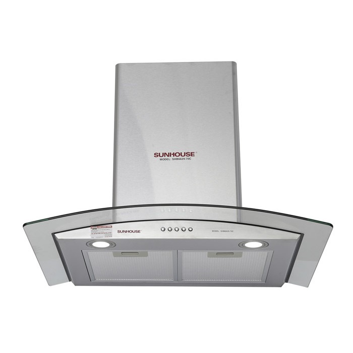 Máy hút mùi kính cong Sunhouse SHB6629-70C, Công suất motor 196W, Có than hoạt tính