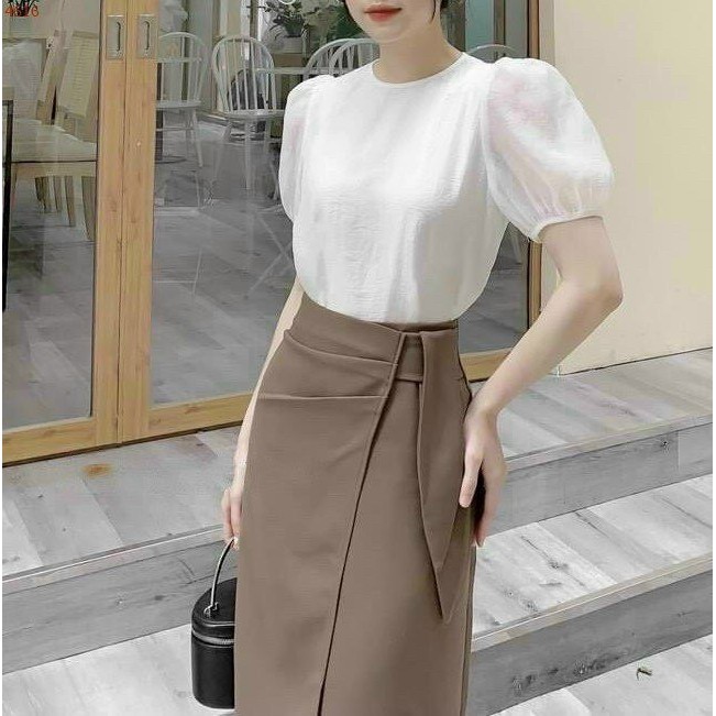 Chân váy công sở dáng A ôm body, vạt lá chéo cách điệu trẻ trung, vải hai biên cao cấp | BigBuy360 - bigbuy360.vn