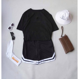 < FREESHIP > Set Áo Thun Đen phối Quần Short 2V [ Form UNISEX ]