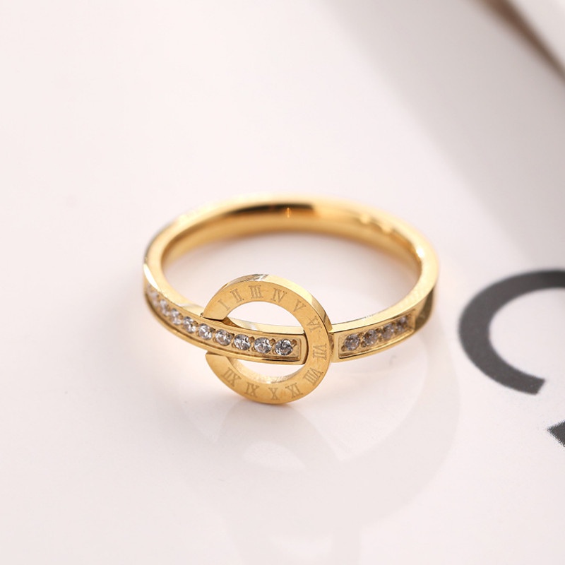 Nhẫn Khoen Tròn Đính Đá Nhân Tạo Titan Ko Đen TT 3880