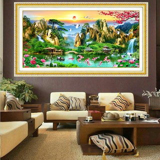 Tranh thêu chữ thập Phong cảnh Lưu Thủy Tinh Tài - Tự Thêu