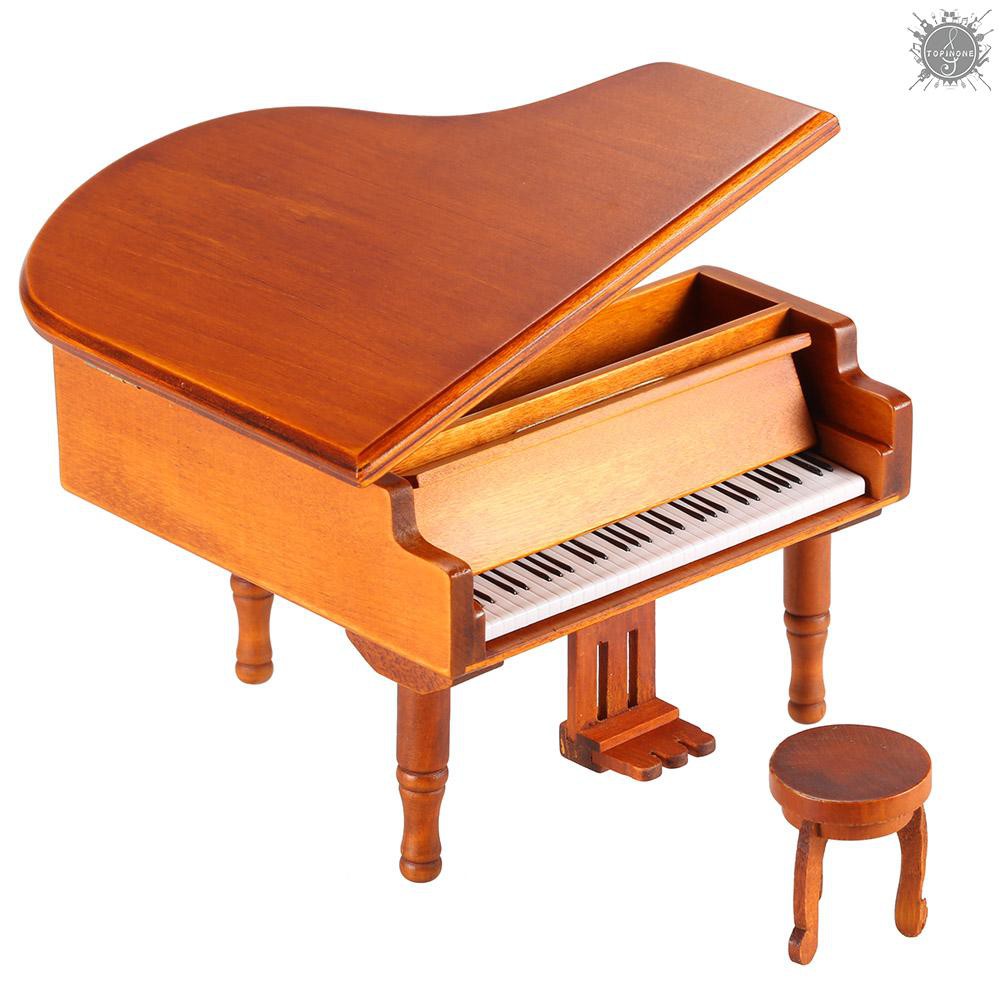 Hộp nhạc vặn dây cót hình đàn piano bằng gỗ cổ điển làm quà cho trẻ em