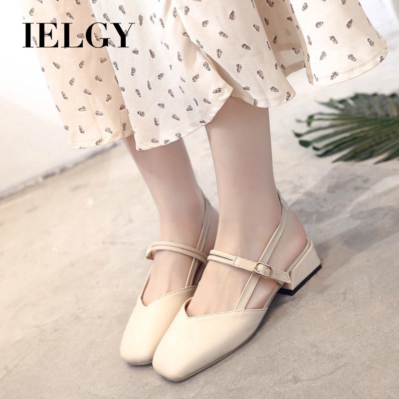 Giày sandal IELGY bít mũi mũi vuông che nửa chân màu trơn phong cách Hàn Quốc cho nữ
