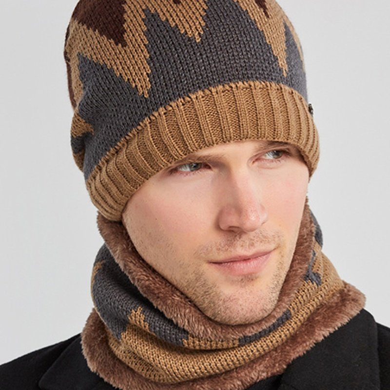 Bộ 2 Mũ beanie Và Khăn Choàng Cổ Dày Dặn Chống Gió Thời Trang Mùa Đông Cho Nam