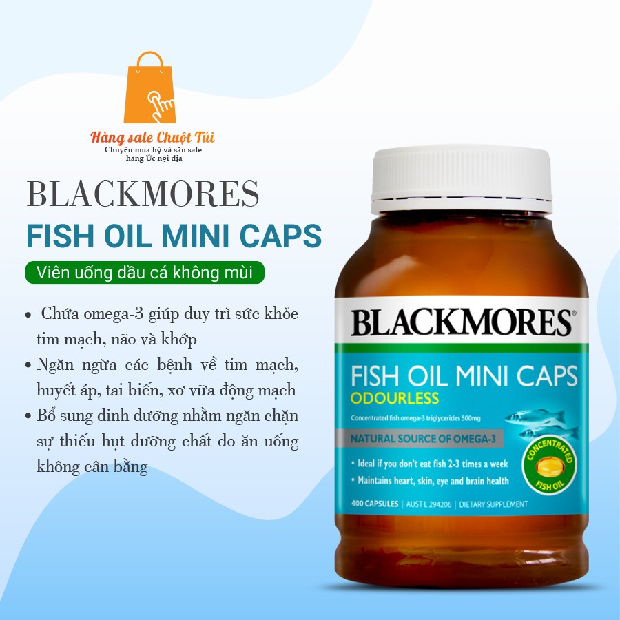 [MẪU MỚI] Dầu cá không mùi viên minicap Blackmores Odourless Fish oil (đủ size)