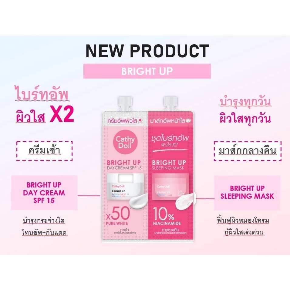 Kem Dưỡng Da Ngày Và Mặt Nạ Ngủ Cathy Doll Bright Up Day Cream SPF15 And Bright Up Sleeping Mask