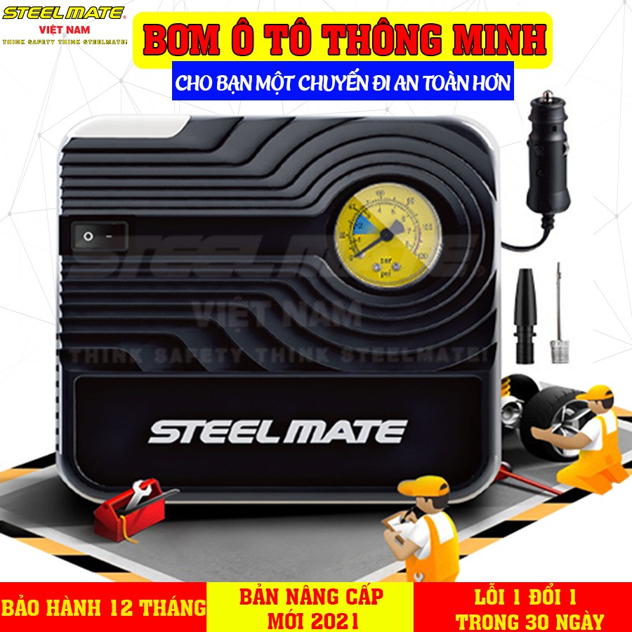 Máy bơm lốp ô tô điện tử chính hãng STEELMATE thông minh cao cấp có màn hình cơ hiển thị thông số - BẢO HÀNH 12 THÁNG