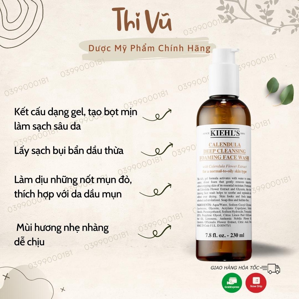 Sữa rửa mặt Kiehl’s Calendula Deep Cleansing Foaming, sữa rửa mặt cho da dầu mụn  - Thi Vũ