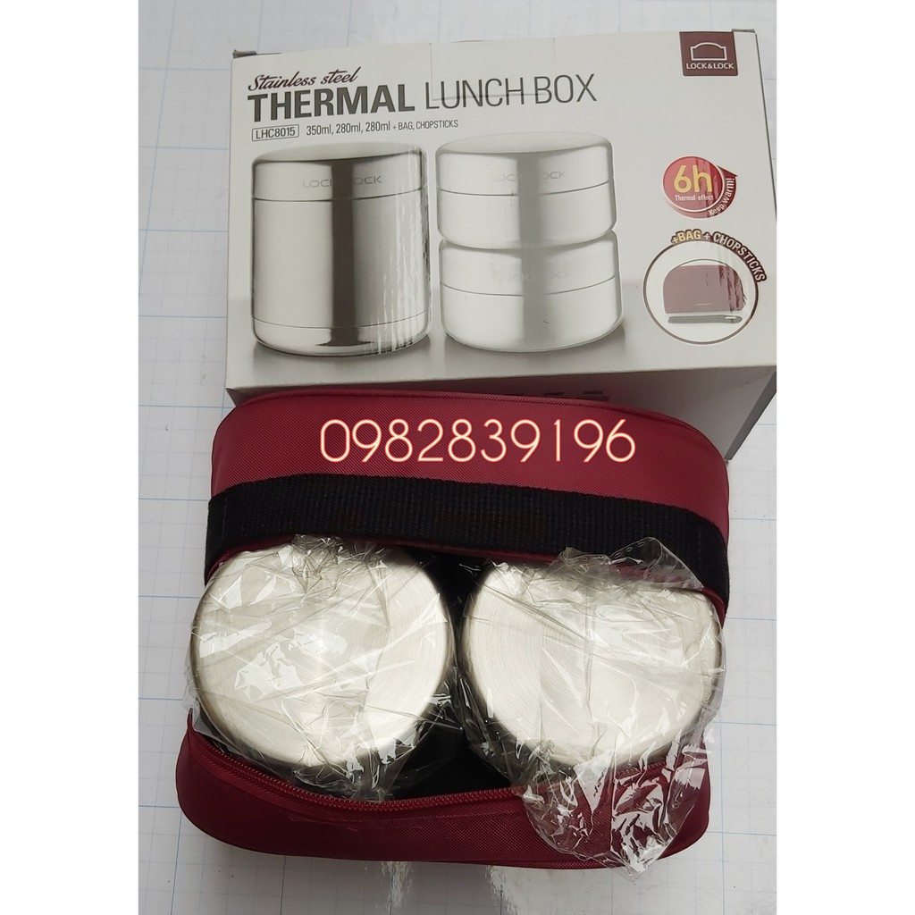 Bộ Hộp Cơm Giữ Nhiệt Inox Lock&Lock 910ml (Thermal Lunch Box) Kèm Túi- Hộp cơm inox cao cấp