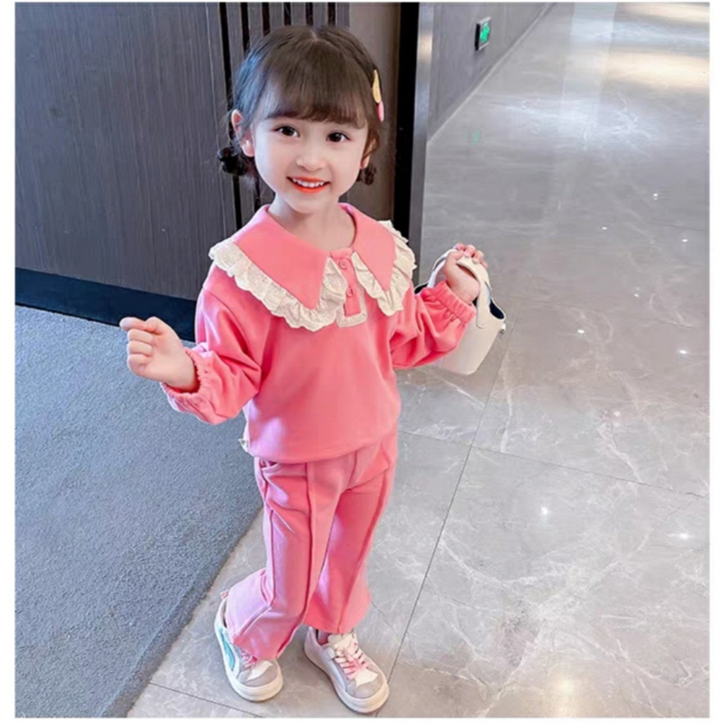 Bộ đồ thu đông cổ bèo cho bé gái dài tay ống loe từ 8-22kg
