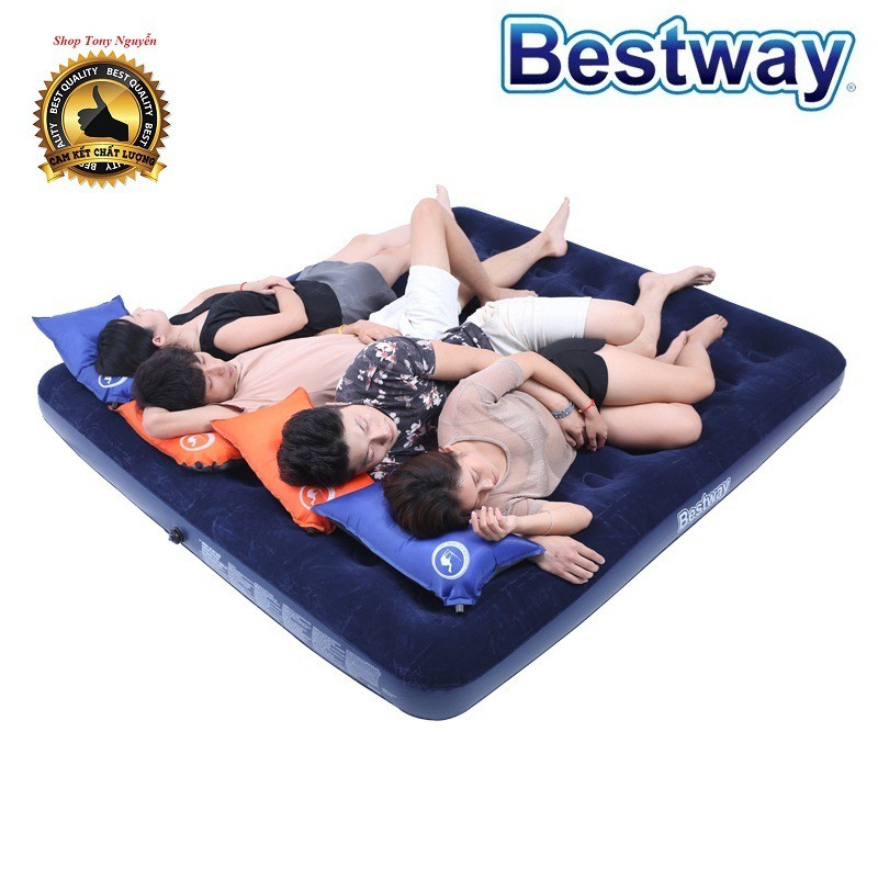 Nệm hơi đệm hơi tiện dụng Bestway 67004 cỡ 1,8m x 2m x 22cm kèm bơm hơi bảo hành dài hạn.