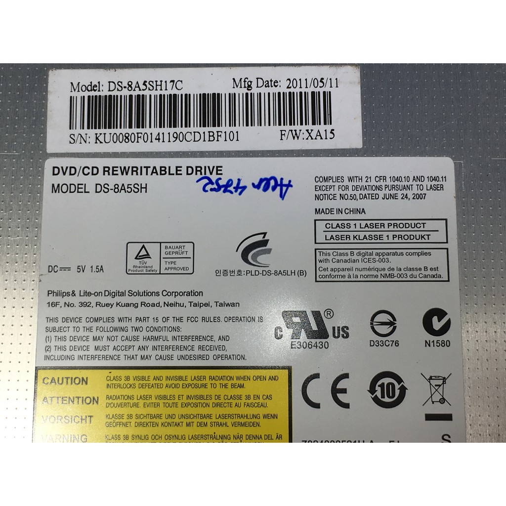 Ổ đĩa quang Laptop tháo máy Philips và Liteon SuperMulti CD/DVD RW DS-8A5SH chuẩn SATA 12,7mm