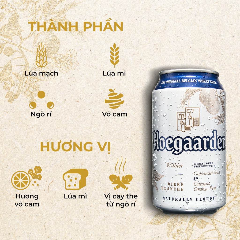 Bia Bỉ Hoegaarden Original lúa mì chính hiệu thùng 12 lon (500ml/lon)
