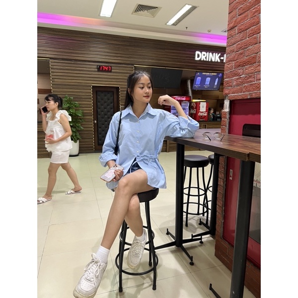 Sơmi  buộc nơ sườn cá tính - ảnh thật