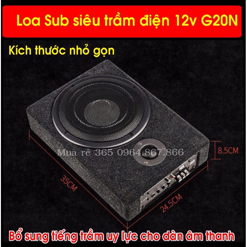 RẺ VÔ ĐỊCH Sub siêu trầm 20 SUB G20NT gầm ghế ô tô  siêu mỏng bass 20 , có loa Tép đánh full, điện 12v