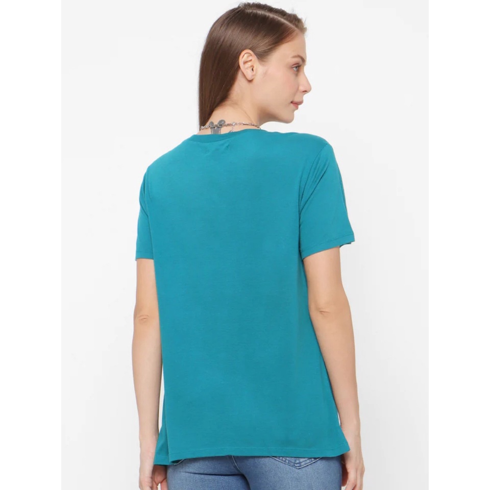 Áo thun cơ bản nữ vải dư màu xanh