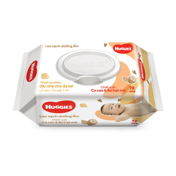 Khăn ướt cho trẻ sơ sinh huggies 72 tờ - chiết xuất ca cao &amp; hạt bơ mỡ