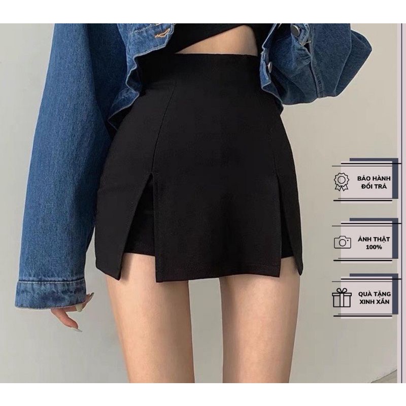 Chân Váy Chữ A Xẻ Tà 2 Bên Dáng Ngắn Lưng Cao Ôm Dáng Cao Cấp