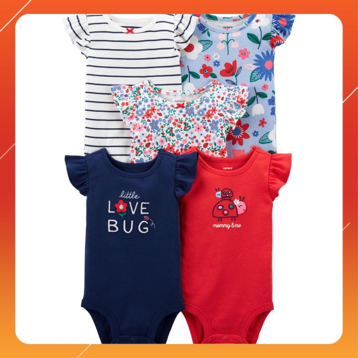 Bodysuit Carter's Bug Tay Bèo Nhập Mỹ Cho Bé Gái Set 5 Bộ