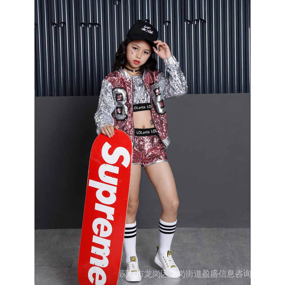 Bộ Áo Croptop 3 Món Lấp Lánh Phong Cách hip hop Cho Bé Gái
