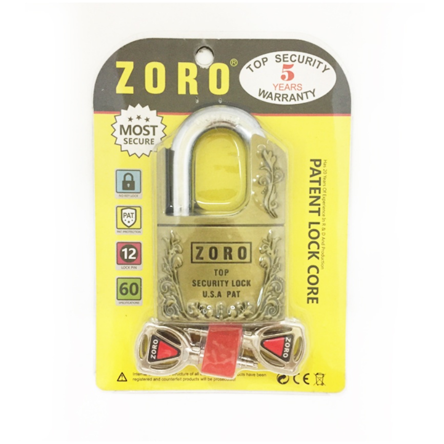 Ổ khóa chống cắt ZORO padlock 60mm hàng xịn, ổ khóa cửa 4 chìa Version CC6 bảo vệ gia đình và tài sản