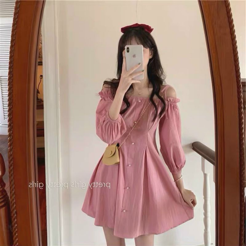 đầm công chúa màu hồng cute phù hợp đi dạo phố #đầm_nữ