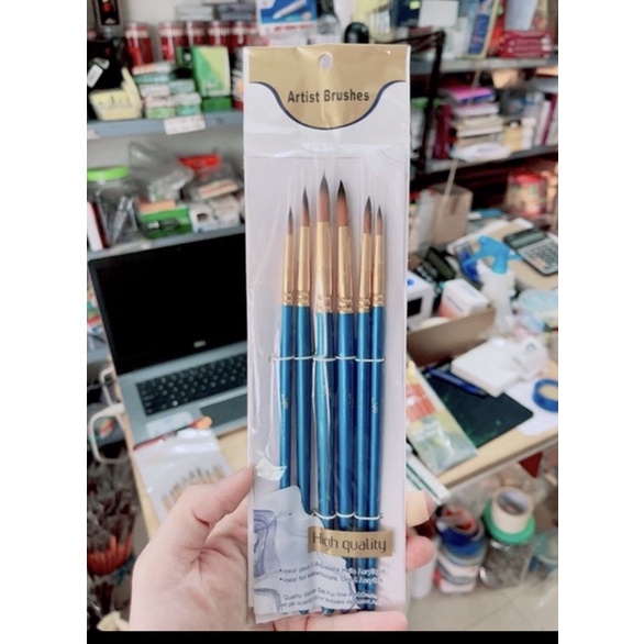 bộ bút tỉa xanh lông mềm (bộ 6 bút)/ bộ bút tỉa vẽ màu nước