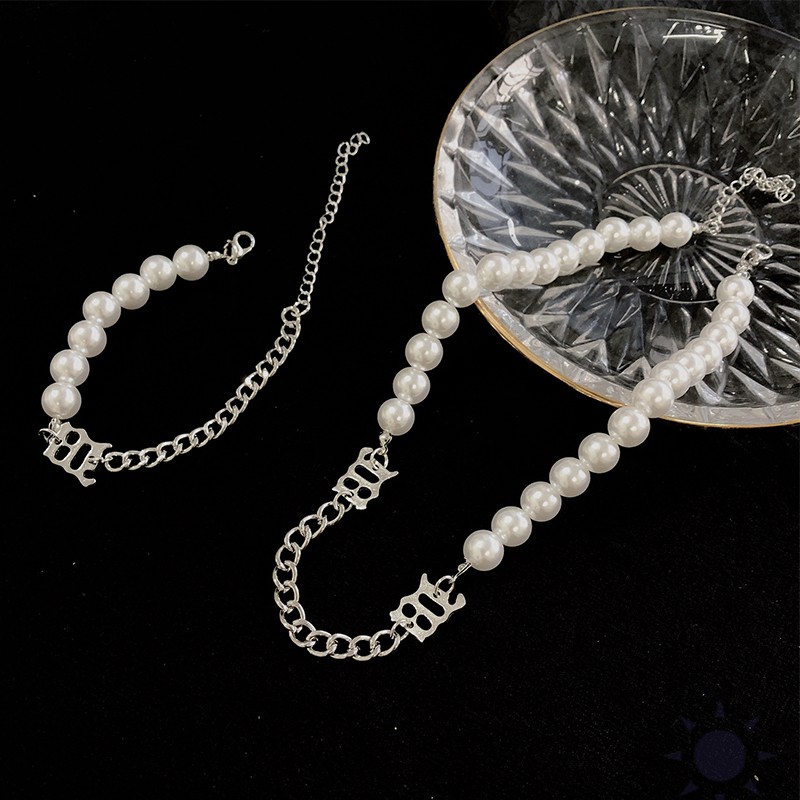 Vòng cổ choker/vòng tay xỏ hạt ngọc trai giả thời trang hiphop sành điệu
