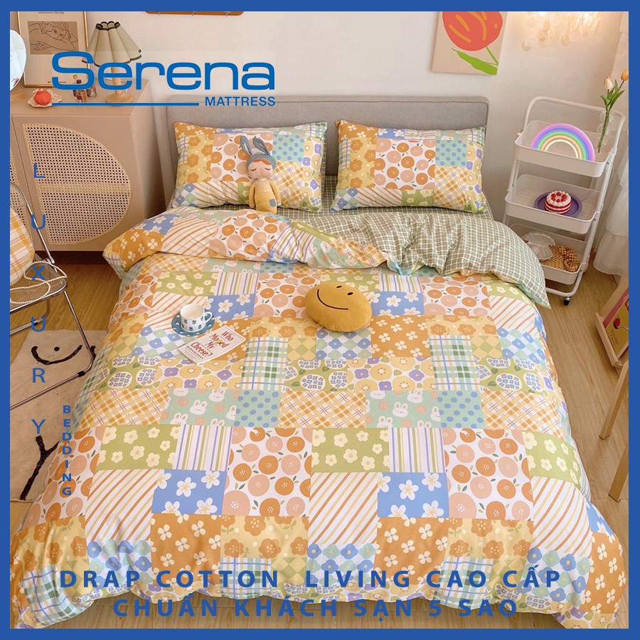 Bộ Chăn Ga Gối Đẹp Cotton Living SERENA Set 5 Món Bộ Chăn Drap Giường Trần Bông Hàn Quốc – Hệ Thống Nệm