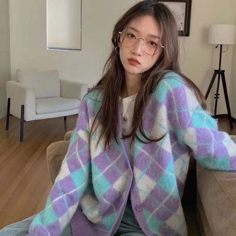 (ORDER TAOBAO 30 NGÀY)KHOÁC CARDIGAN Ô TRÁM TÍM HÀN QUỐC