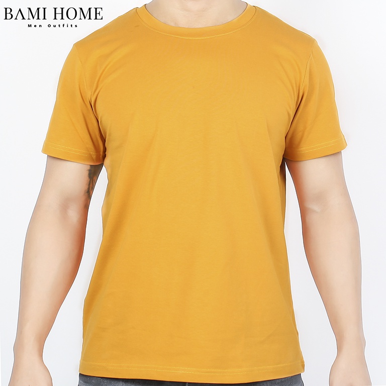 Áo thun nam trơn cổ tròn tay ngắn BAMIHOME áo basic vải cotton chất thun lạnh co giãn, dày dặn, form regular fit AO-01