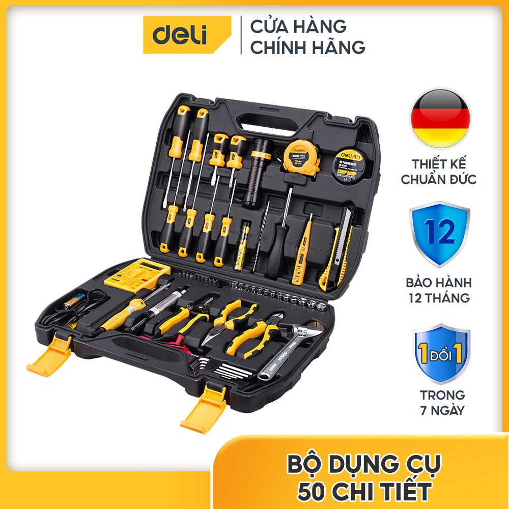 Bộ dụng cụ sửa chữa đa năng cao cấp 50 chi tiết Deli DL1050 - Cam kết chính hãng nhập khẩu - Bảo hành 12 tháng