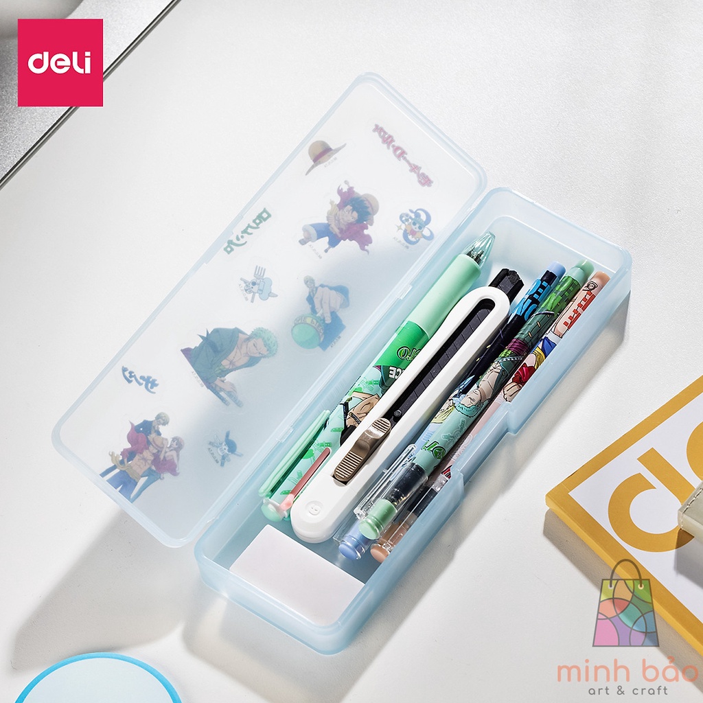 HỘP ĐỰNG BÚT ĐỒ DÙNG CÁ NHÂN DELI ONE PIECE - CHẤT LIỆU NHỰA TRONG SUỐT - MÀU NGẪU NHIÊN - KÈM STICKER - EH901