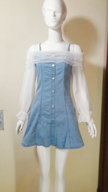 Váy denim bò phối tay voan - Cherish shop
