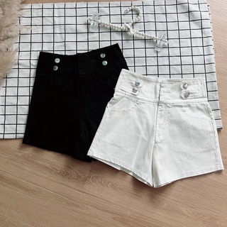 Quần short kaki jeans bốn nút đen trắng
