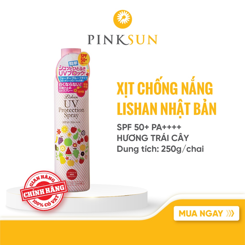 Xịt Chống Nắng Lishan Phun Sương Nhật Bản SPF 50+ PA++++ – Hương Hoa Trái Cây (chai 250g)