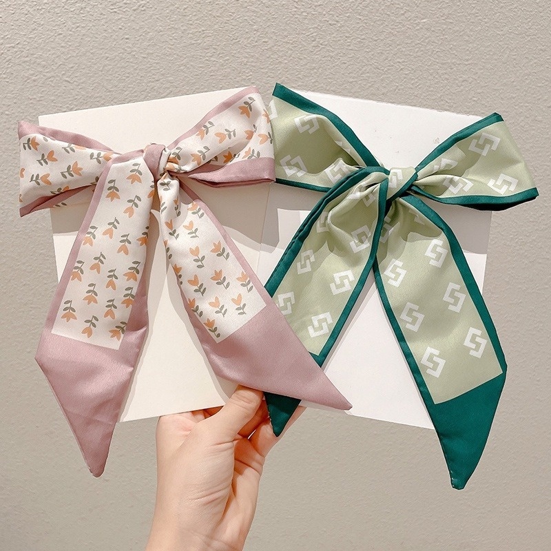 Dây Cột Tóc Ruy Băng Dài Bằng Lụa Màu Xanh Lá Thời Trang Mùa Hè Cho Nữ