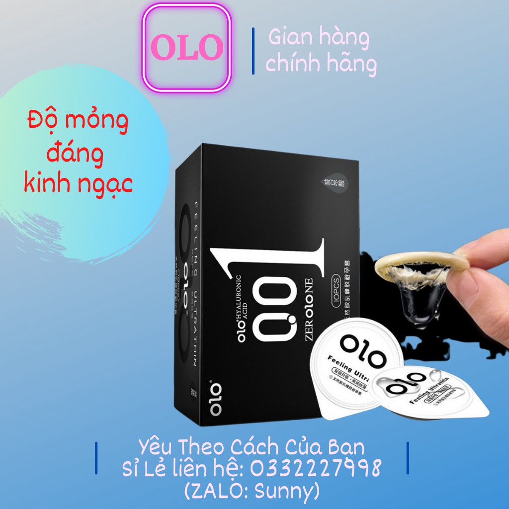 Bao cao su siêu mỏng 0.01 OLO. Siêu mỏng chỉ 0.01mm, cảm giác chân thật , siêu siêu mỏng (10 cái/ hộp)