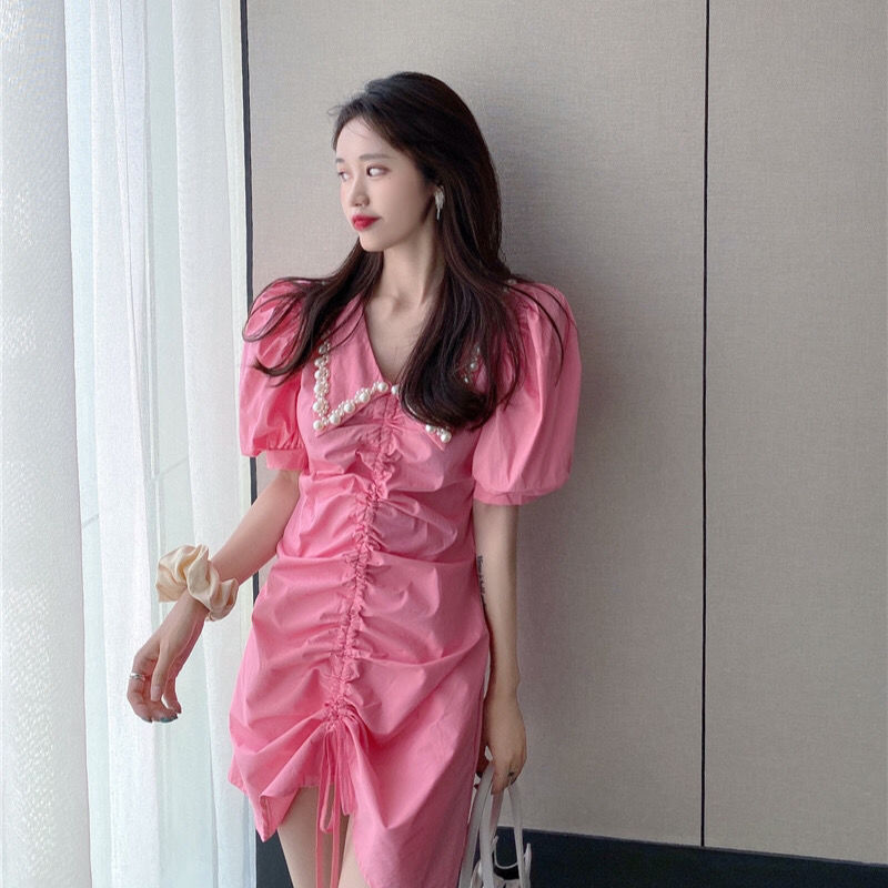 Đầm ôm Tay Ngắn Cổ Chữ V Phong Cách Hàn Quốc