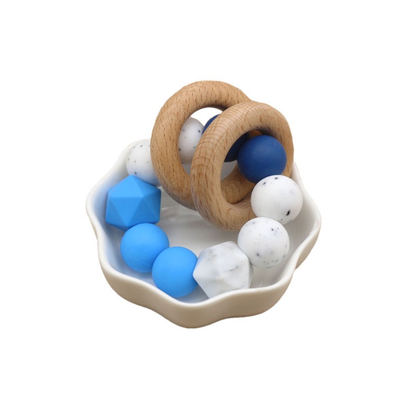 Đồ Chơi Vòng Tay Ngậm Mọc Răng Bằng Silicone Phối Hạt Gỗ Kết Hợp Thực Phẩm Dành Cho Bé Sơ Sinh