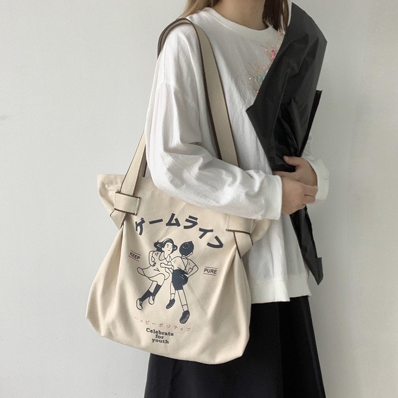 Nallcheer Túi Đeo Chéo canvas Phong Cách Tối Giản Thời Trang Retro Nhật Bản Và Hàn Quốc Cho Nữ