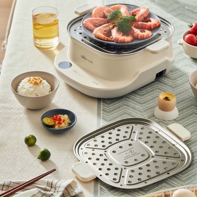 Nồi hấp đa năng Bear 6L khay hấp inox, điều chỉnh cảm ứng