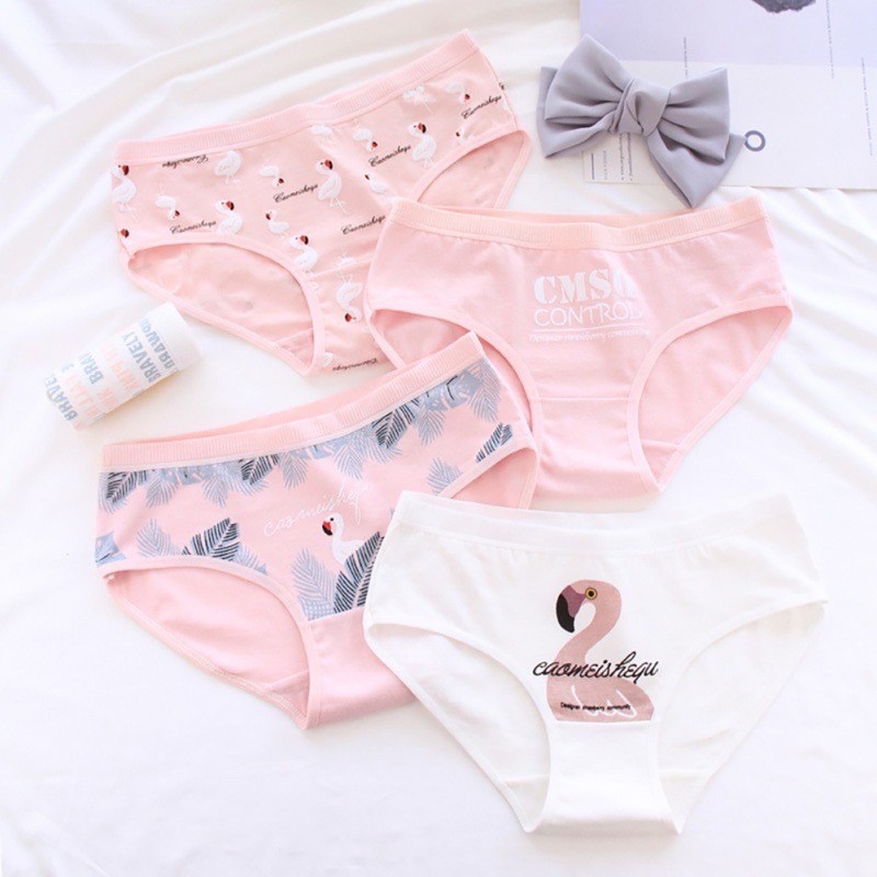 Quần Lót Cotton In Họa Tiết Chim Hồng Hạc Xinh Xắn Dành Cho Nữ ( 38-58kg )