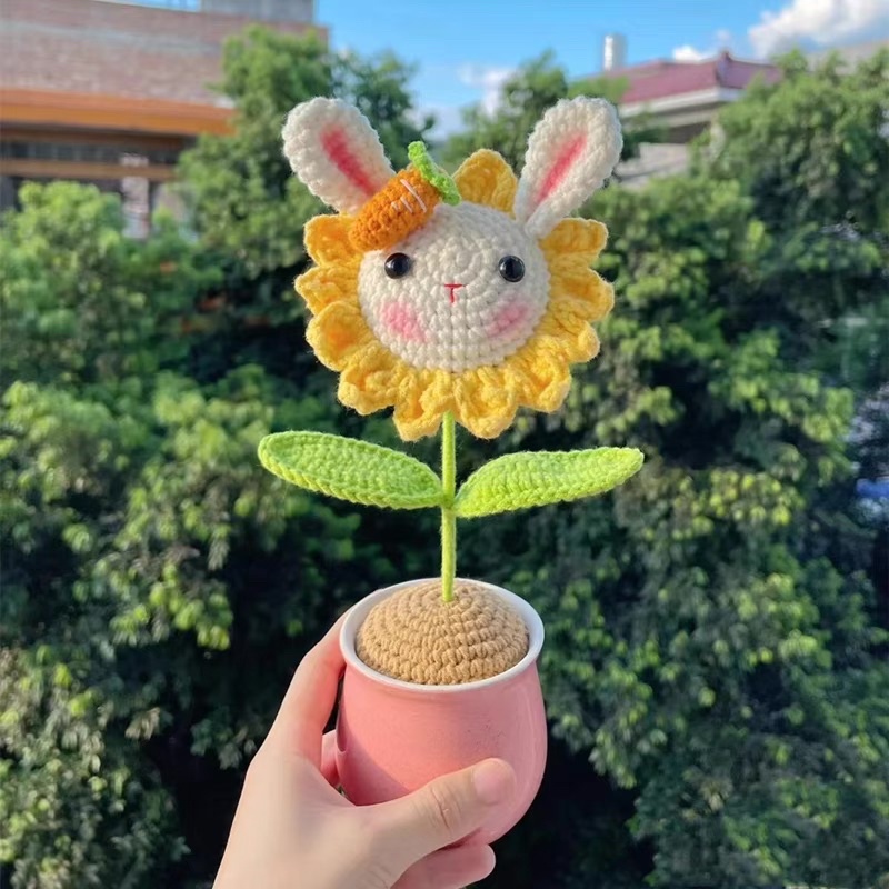 Chậu hoa len mini tulip,dâu tây xinh xắn