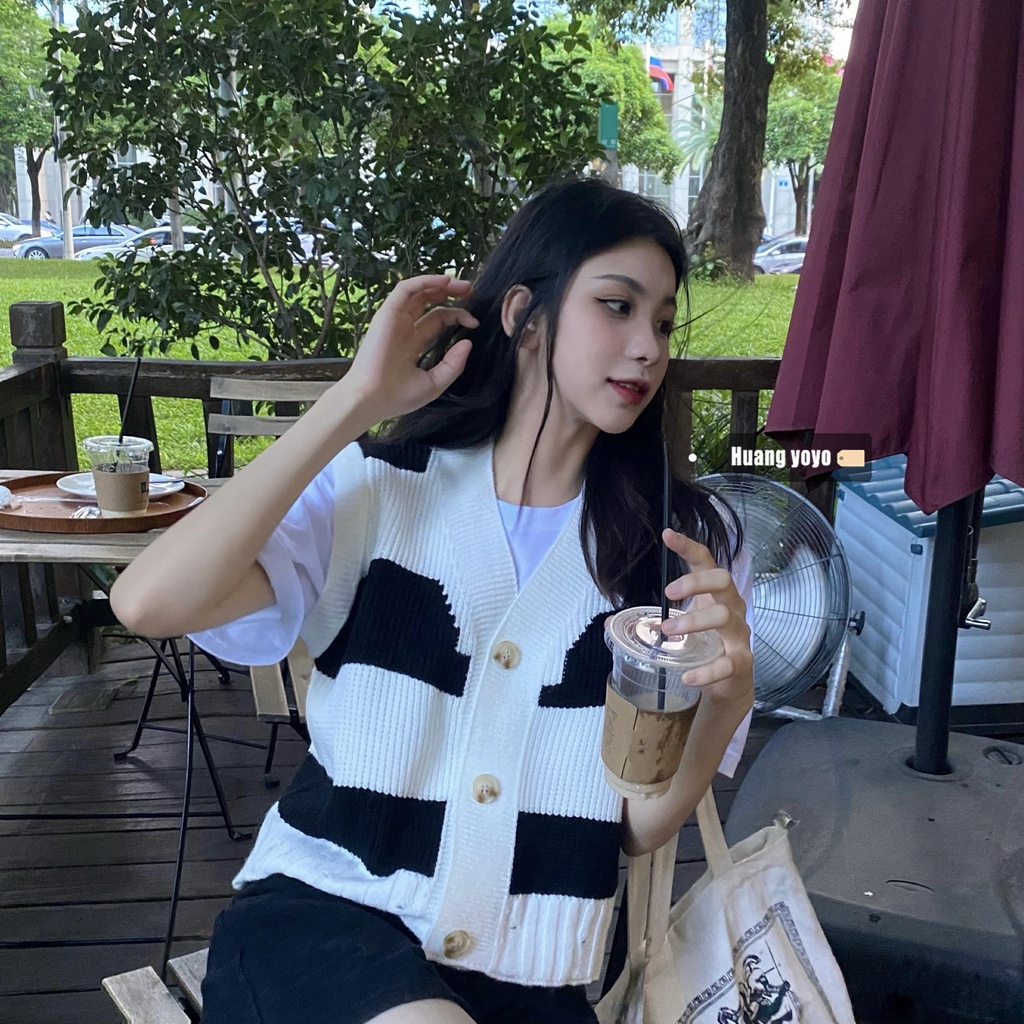 Korean Retro Korean Check V-neck Knit Sleeveless Vest Women's Top | BigBuy360 - bigbuy360.vn